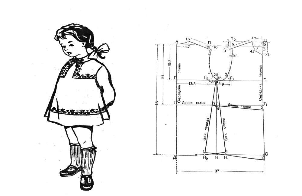 Построение выкройки-основы платья дошкольницы